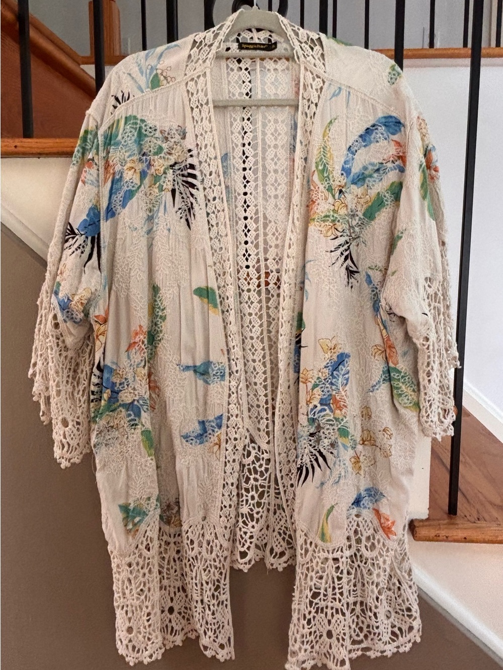 Spiaggi Dolce Crochet Lace Floral Kimono/Beach Coverup